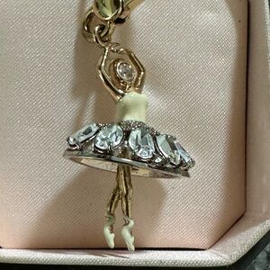 New Juicy Couture Ballerina Charm With Lobster Clasp. Gold W Clear Oval Stones.